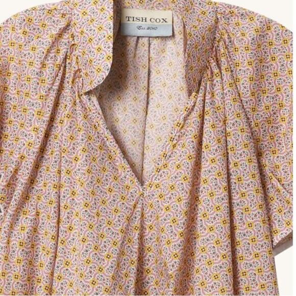 Tish Cox Parterre Aubrey Top Yellow Pink Ditsy Floral Long Sleeve Size Small - Picture 2 of 10
